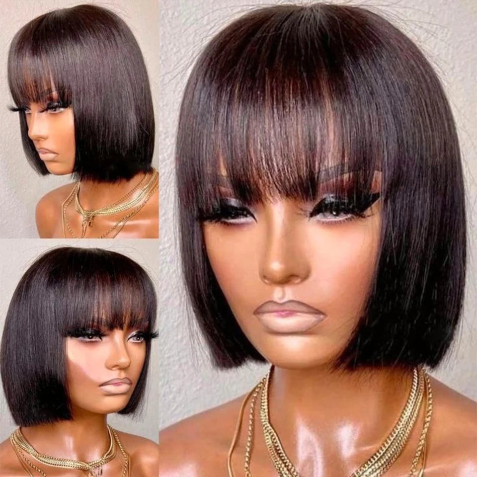 Machine Made Bangs Bob Wigs