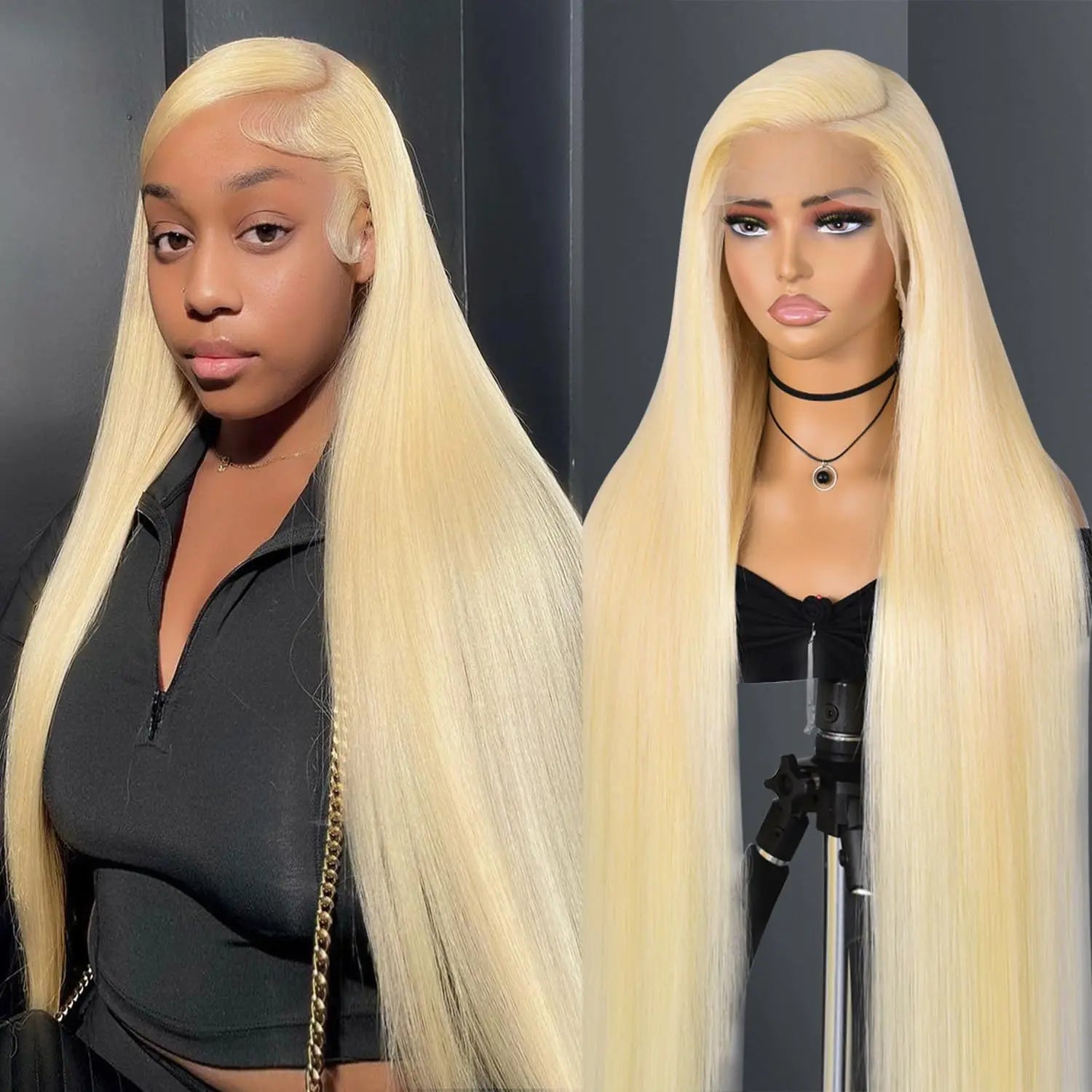 Straight black lace front wig